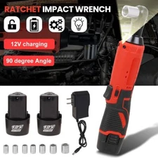 Electric Cordless Ratchet 3/8"Right Angle Wrench Impact Power Tool+2x Battery US