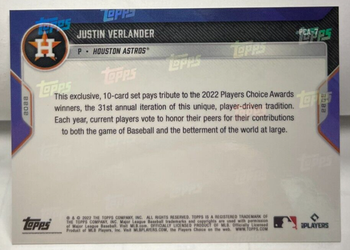 Justin Verlander 2022 Topps Jetzt MLB Spieler Auswahl Awards RC #PCA-7 Sp - - Bild 2 von 2