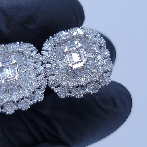 18k white gold cluster diamond earrings french clip - Picture 10 of 21