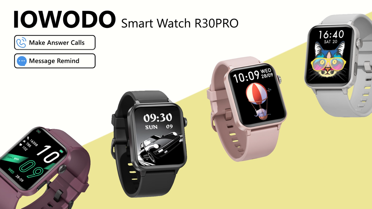 IOWODO Smart Watch Answer/Make Calls Voice Assistant Fitness