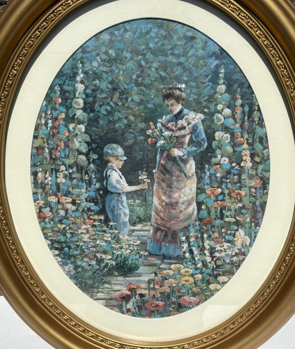 Victorian Style Gold MCM Oval Frame Secret Flower Garden Son Print - Picture 2 of 4