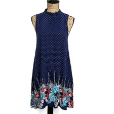 Jodifl Womens sz M Dress Blue Polka Dot Floral Halter Cutout Sleeveless Shift