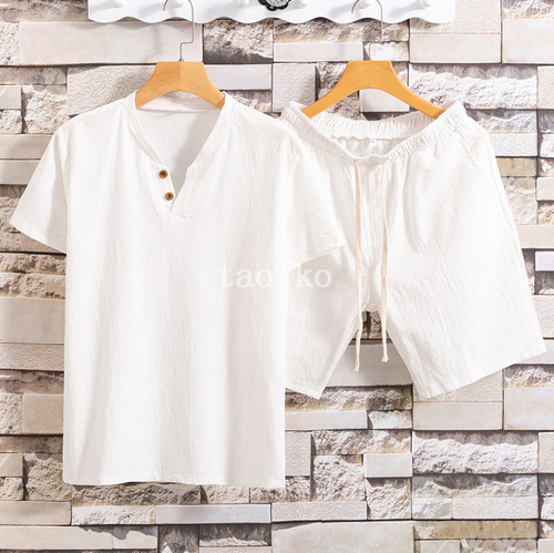 Mens 2Pcs Suits Short Sleeve Tops 