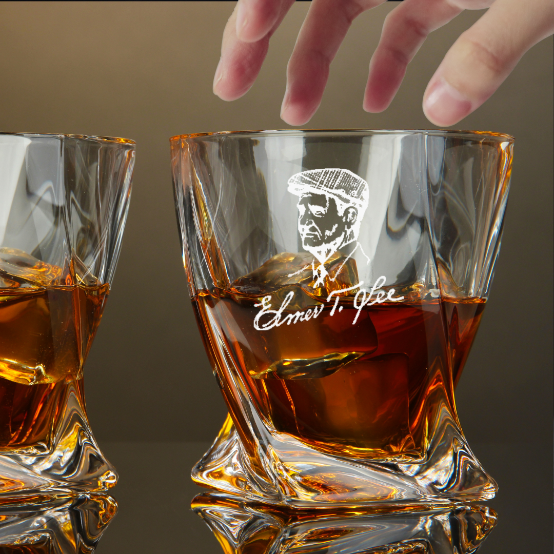 Custom Engraved Elmer T. Lee Whiskey Glass – 10 oz Twisted Rocks Glass