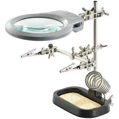 AGT Löthilfe: Dritte Hand mit Halte-Klemmen, LED-Lupe und Lötkolbenhalter