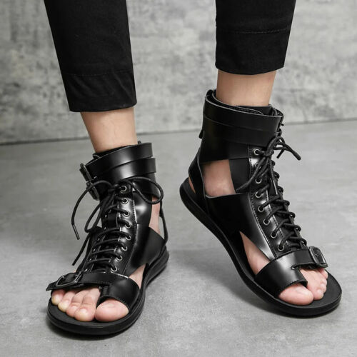 Mens Gladiators Sandals High Top Buckle Strap Lace Up Open Toe Roman Shoes Size - Picture 12 of 26
