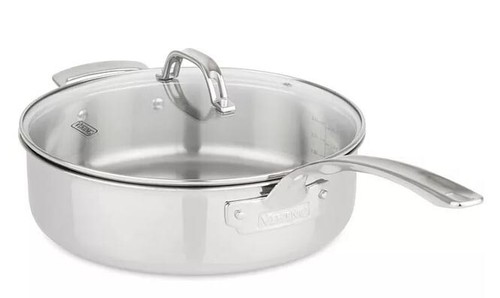NEW Viking 3-Ply Stainless Steel 5.25 qt Saute Pan Glass Lid Helper Handle