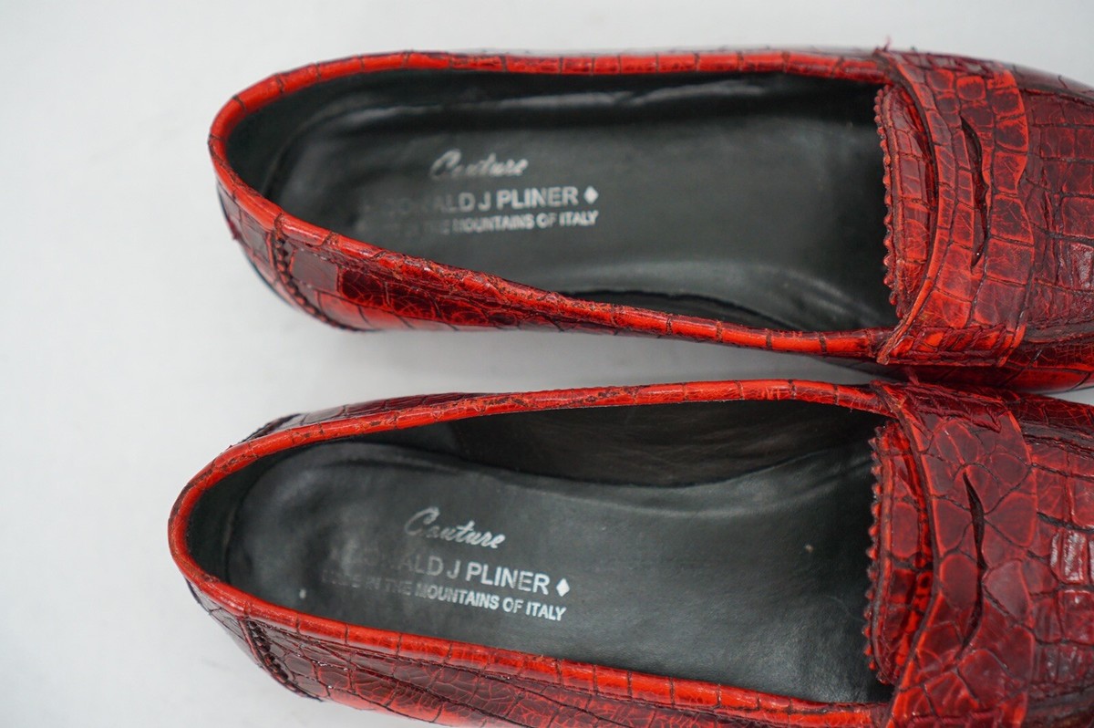 Rare Donald J Pliner Red Leather Alligator Croc Slip On  display picture 2