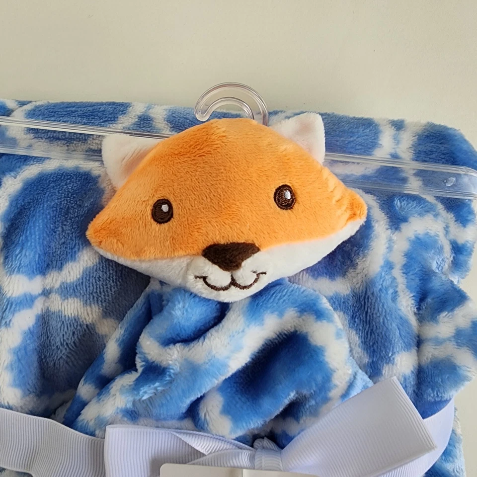 NUEVO CON ETIQUETAS Hudson Bebé Infante Niño Manta de Felpa Conjunto de Seguridad Azul Naranja Zorro 30"x36"  Foto 4 de 4