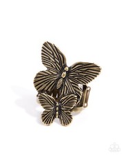 Paparazzi Drifting Duo - Brass - Textured brass Butterflies - Brass Ring