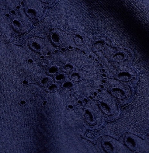 Hill House The Mila Dress Linen Navy Eyelet Mini One Shoulder Size Small NWT - Picture 5 of 7