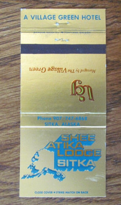 SITKA, ALASKA MATCHBOOK COVER: SHEE ATIKA LODGE HOTEL EMPTY MATCHCOVER -B