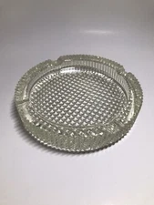 Diamond Point Crystal Heavy Ashtray 7" Round Tobacciana Crafted in Italy Clear