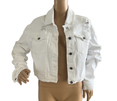 JACK by BB DAKOTA junior distressed cropped white denim jacket
