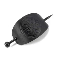 Gaelsong, Hand Made Leather Barrette with Black Wooden Stick for Thick Hair
