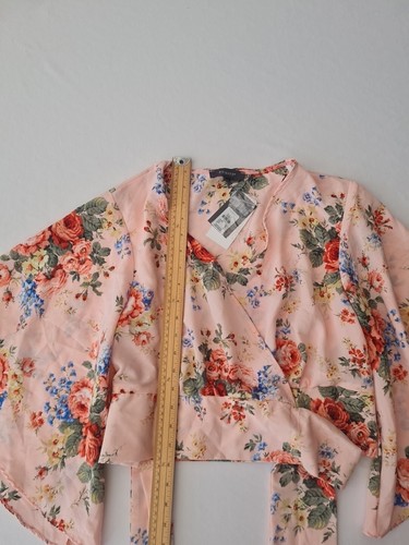 Ladies Wrap Blouse Primark Size 14 Pink Floral Pattern Tie 29541 - Picture 6 of 12