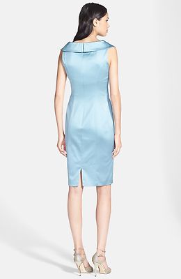 kay unger satin sheath dress NWT misty blue Kay Unger Portrait Collar Stretch Satin Sheath Dress size 10