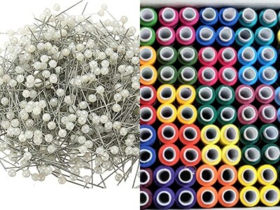 COMBO SEFTY PIN 12 PCS & SPOOL SET 4 THREAD/DHAGA 135 MTR EACH SEWING GIFT