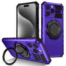 For iPhone 15 14 13 12 11 Pro Max Rotating Ring Stand Shockproof Magnetic Case