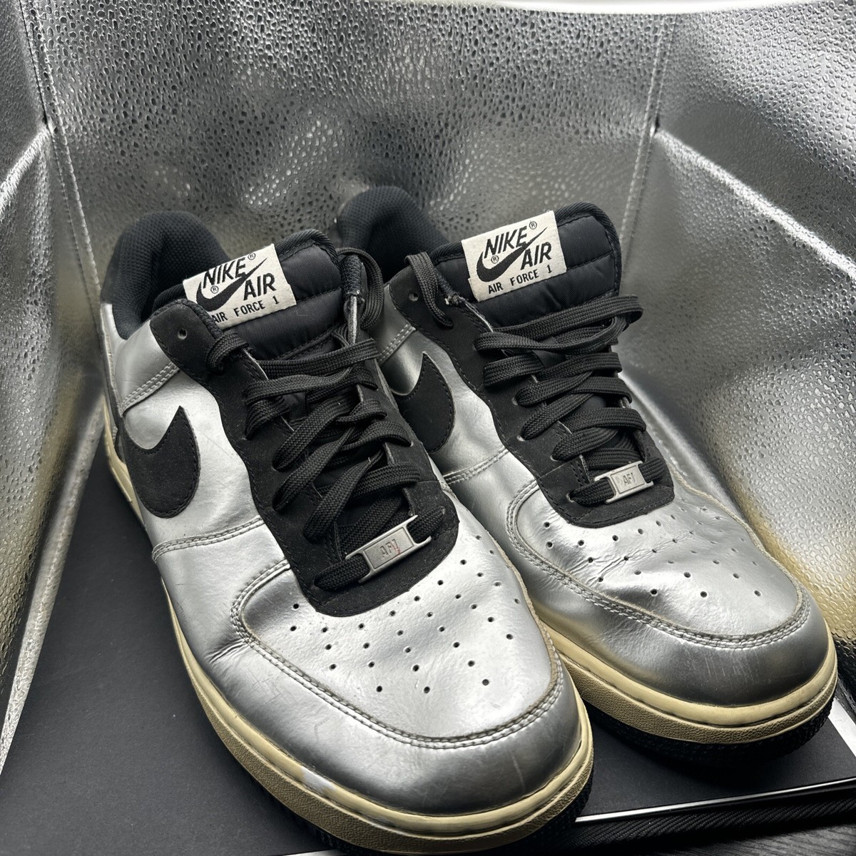 Nike Air Force Low Metallic Silver/Black-White Sz 488298-054