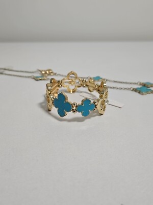 Charming Charlie Gold And Turquoise Bracelet/Necklace Set Fashion/costume  Type