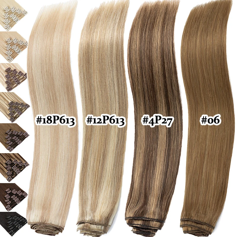 THICK Clip in 100% Remy Human Hair Extensions Double Drawn Weft Full Head Wavy - Image 3 of 4