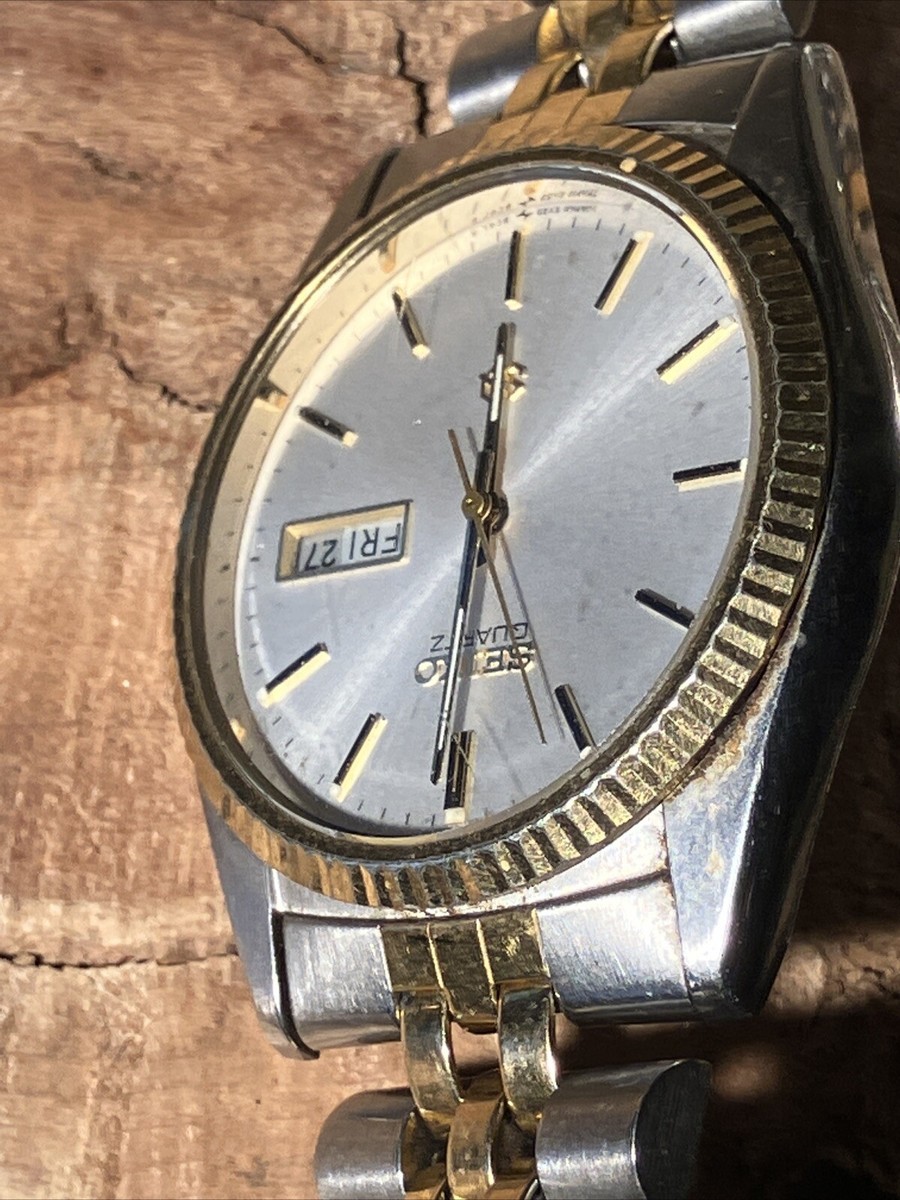 Vtg Men's Seiko SQ 5Y23-8A60 Day Date Watch Two-Tone New Vtg Men's Seiko SQ 5Y23-8A60 Day Date Watch Two-Tone New