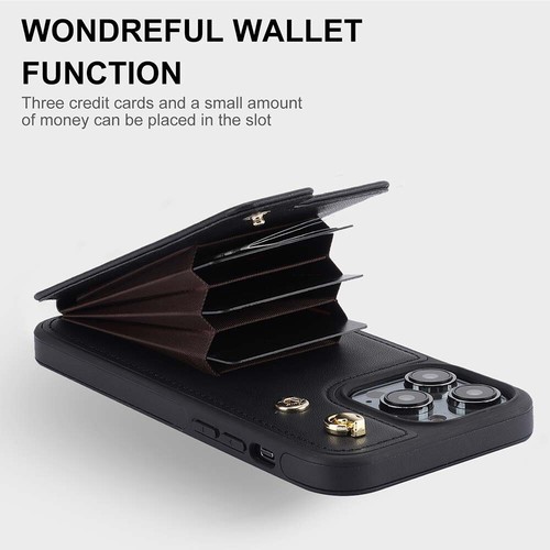 For iPhone 16 15 14 Pro Max 13 12 Leather Wallet Case Card Bag+Crossbody Strap - Zdjęcie 22 z 59