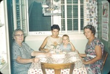 1960 Boy Mom Grandma's Sitting at Table Lit Birthday Cake Vintage 35mm Slide