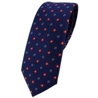 Schmale Designer Tigertie Krawatte In Marine Dunkelblau Rot Silber Gepunktet