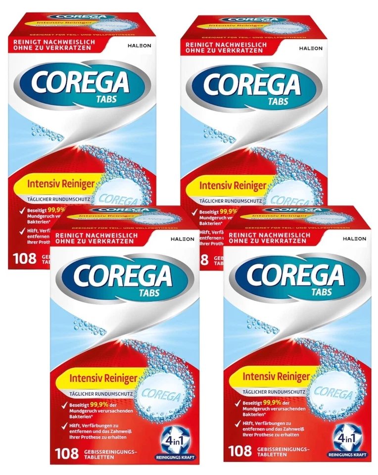 ✅ Corega Tabs Intensiv Zahn Prothesenreiniger Gebissreiniger 4x 108 Stück ✅ - Bild 1 von 1