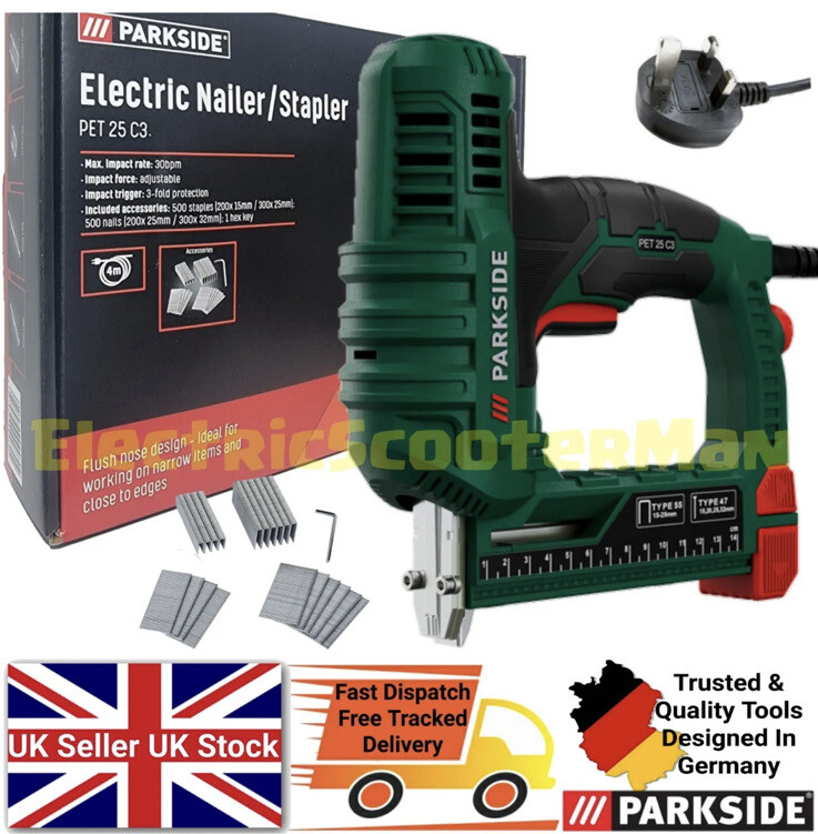 Electric Nailer Stapler PET 25 C3 30BPM With 500 Staples And 500 Nails