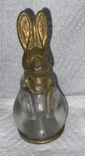 Antique Victory Glass Rabbit CANDY BOX Container Easter Bunny Tin Lid Gold