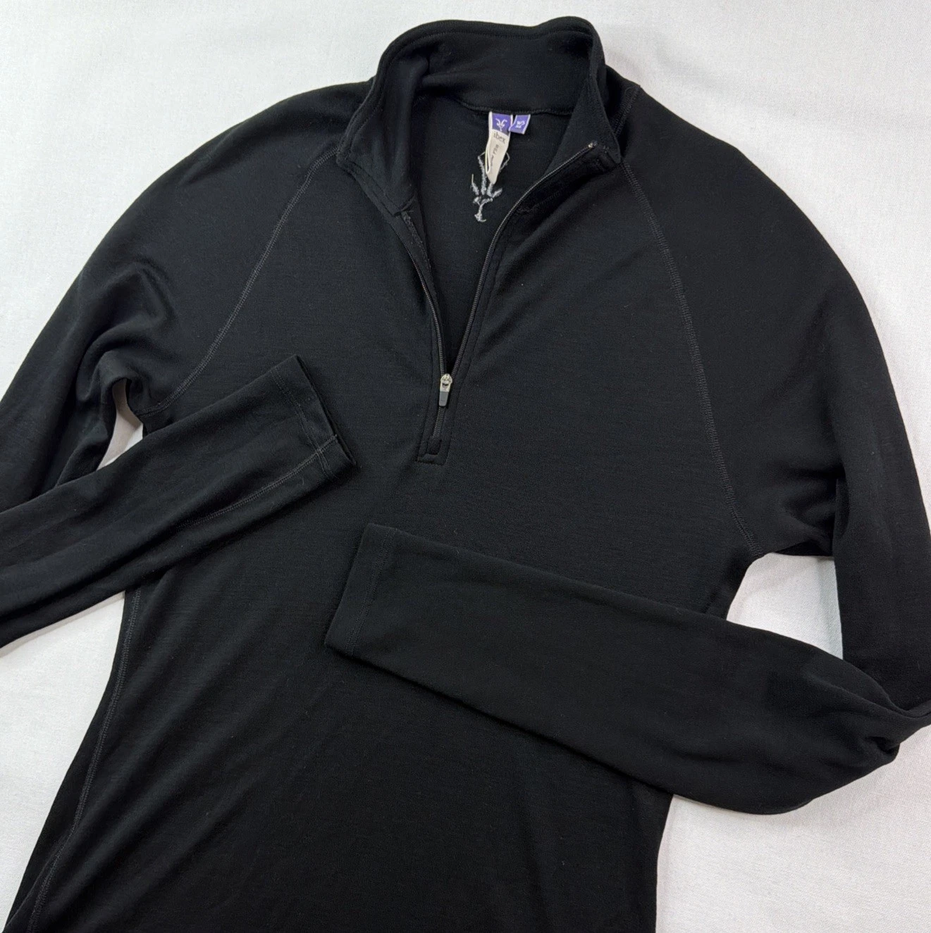 IBEX Merino Pullover Women XL Base Layer Black 1/4 Zip Long Sleeve Sweater USA