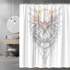 Abstract Winged Mask Shower Curtain, White Gray Line Art