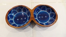 WOODEN MEXICAN 2 BOWL DIP TRAY GLAZED