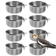 kathson 8 Pack Bird Feeding Dish Cups, Stainless Steel Parrot Feeders Water C...