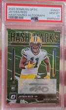 2023 Optic Jayden Reed Hash marks Rookie Prizm Autograph No.HM-27 PSA 10 POP 4