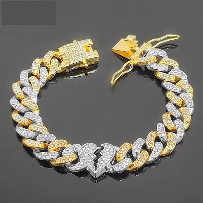 12 CT Round Simulated Diamond Broken Heart Cuban Bracelet 14k Yellow Gold Plated
