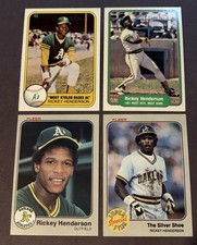 1981 Fleer 1982 Fleer Most Hits 1983 Fleer (2) - 4 Card Lot Rickey Henderson HOF