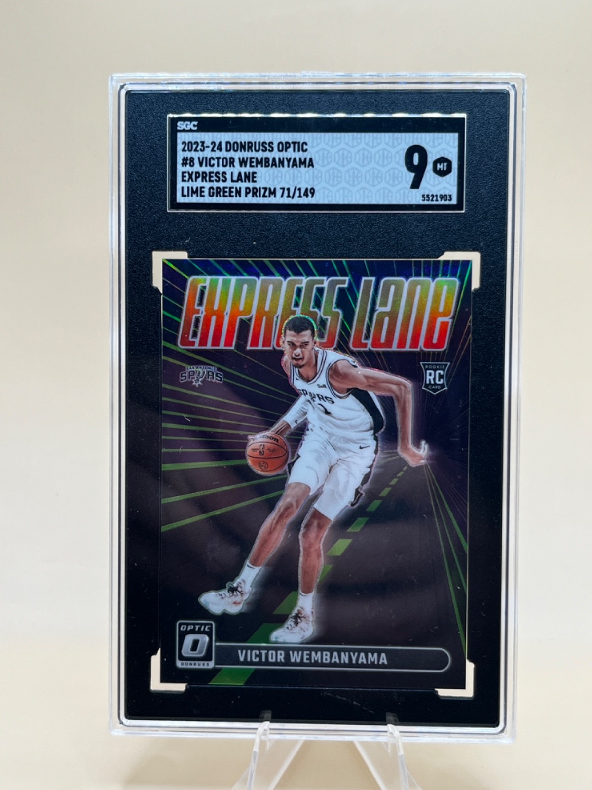 2023-24 DONRUSS OPTIC VICTOR WEMBANYAMA EXPRESS LANE - LIME GREEN #71/149 SGC 9