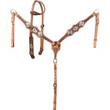 Outlaw Oasis Turquoise/Brown Gator Print Inlay Headstall & Breast Collar NEW