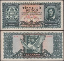 Hungary, 10,000,000 Pengo, 1945, VF+++, P-123