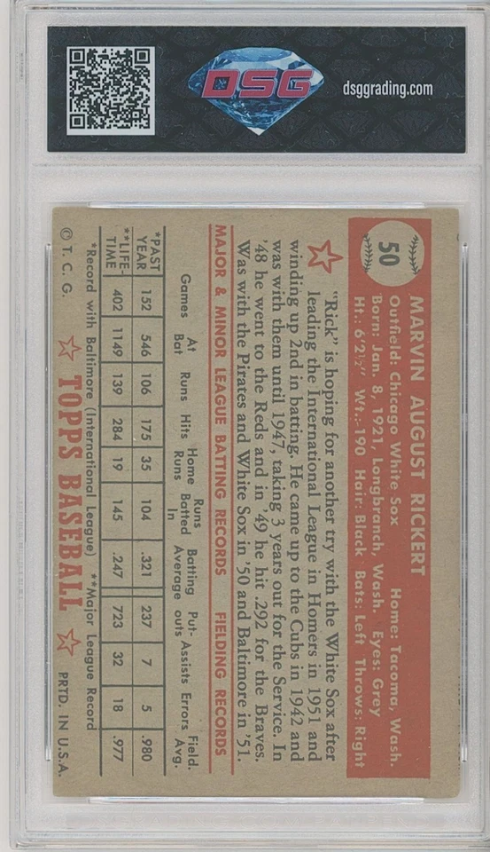 1952 Topps MARV RICKERT #50 Rc 💎 DSG 5 EX - Image 2 of 2