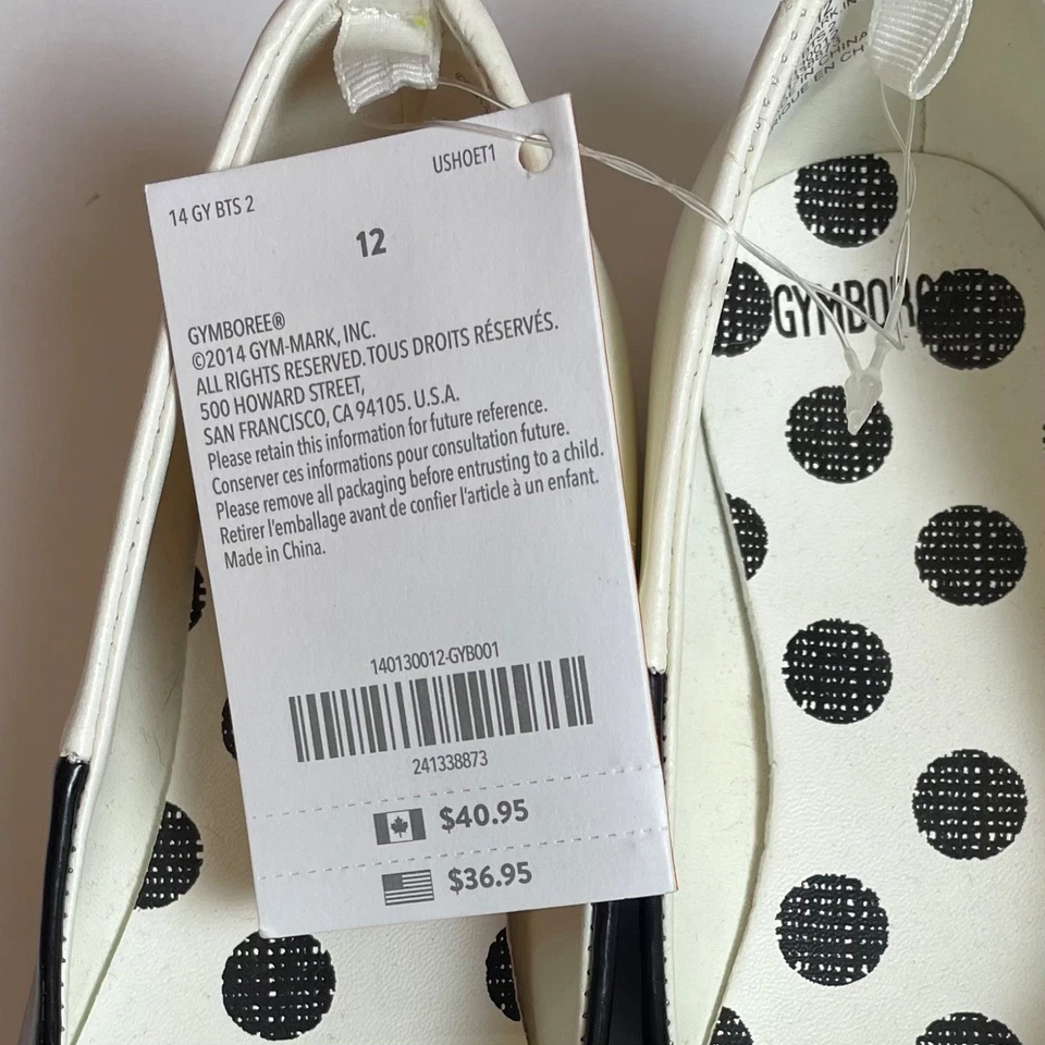 VESTIDO SAPATOS novo com etiquetas meninas 12 Gymboree POSH & PLAYFUL preto/branco couro envernizado falso - Imagem 3 de 4