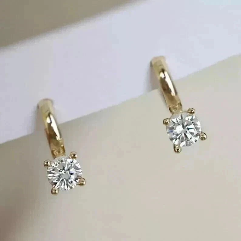 14K Yellow Gold Plated In 2Ct Round Cut Simulated Diamond Women's Hoop Earrings - Image 4 of 4