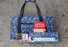 American Mahjong Set 166 White Tiles Acrylic Pushers Blue Blue Quilted Carry Bag