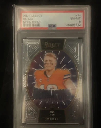2024 Panini Select - Neon Icons Bo Nix #14 Silver Prizm  PSA 8 (RC)