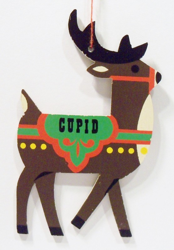 Erzgebirge Germany Cupid Reindeer Wooden Wood Fretwork Vintage Heller Ornament