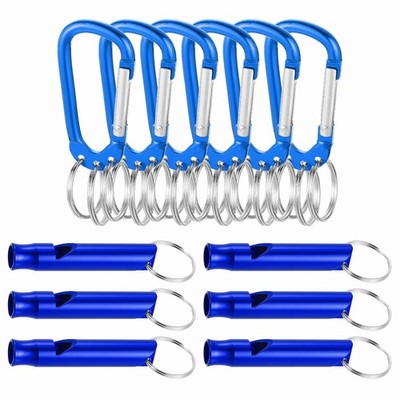 6Pcs 3.5'' Aluminum Clasp Clips with 18pcs Whistle 3pcs Key Rings, Blue